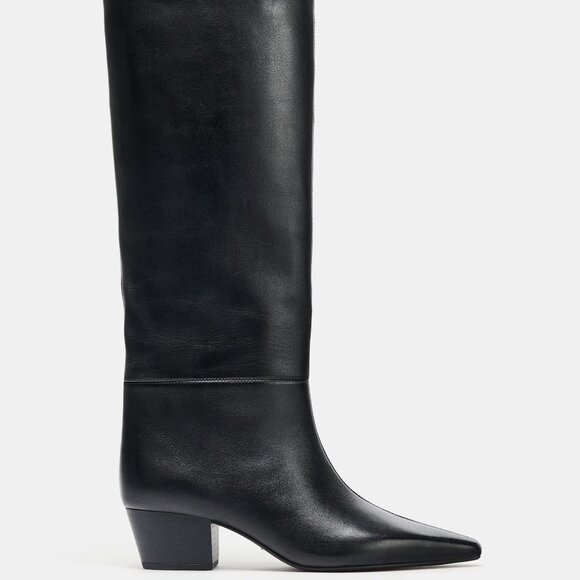 Zara Heeled Leather Boots, Black Size 8 - Picture 2 of 7